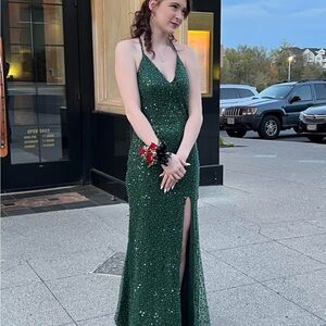 Dazzling Green Sequin and beaded Prom Dress